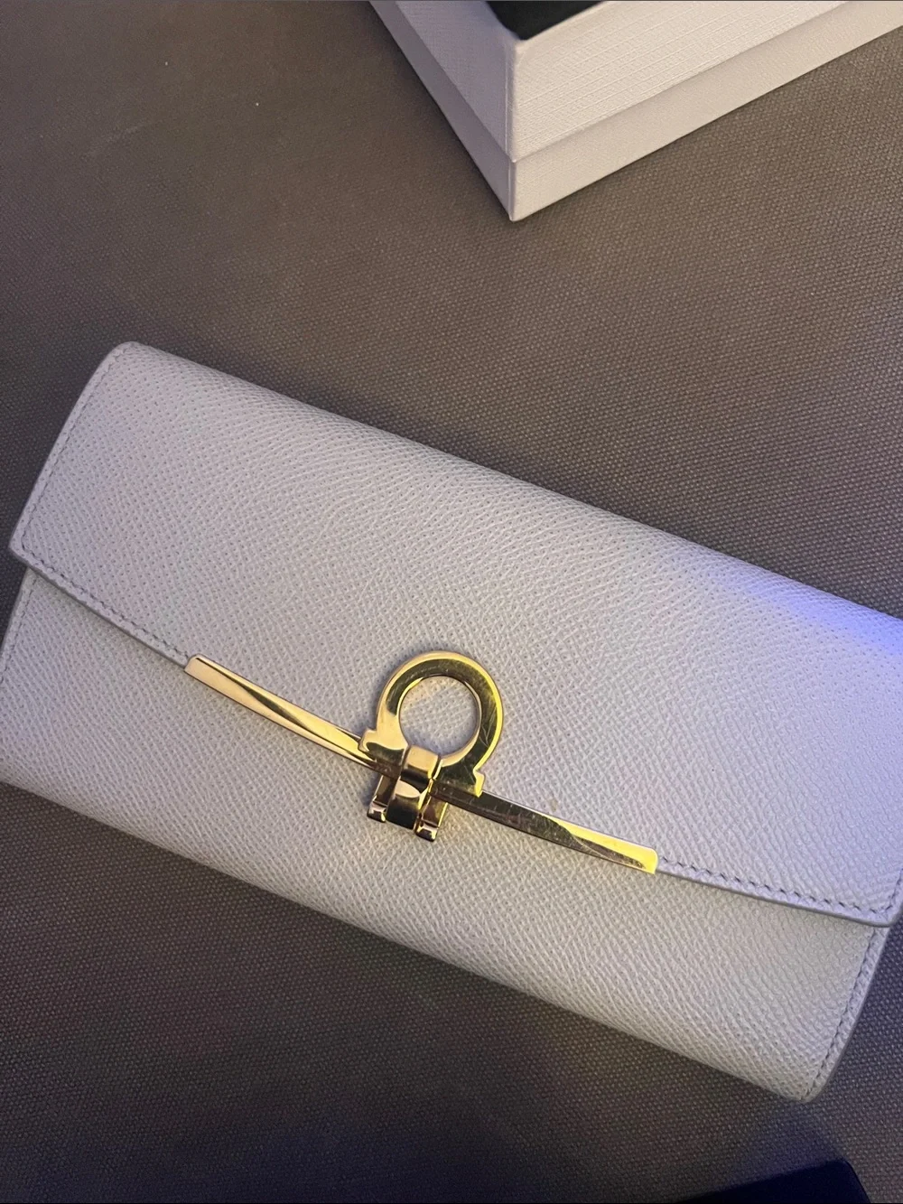 Salvatore Ferragamo White Leather Continental Wallet with Gold Gancini